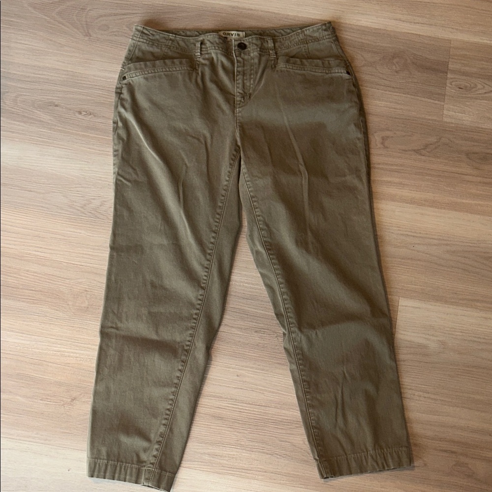 Orvis Straight Leg Women’s Pants 8 Green Neutral Zipper Cotton Stretch Casual